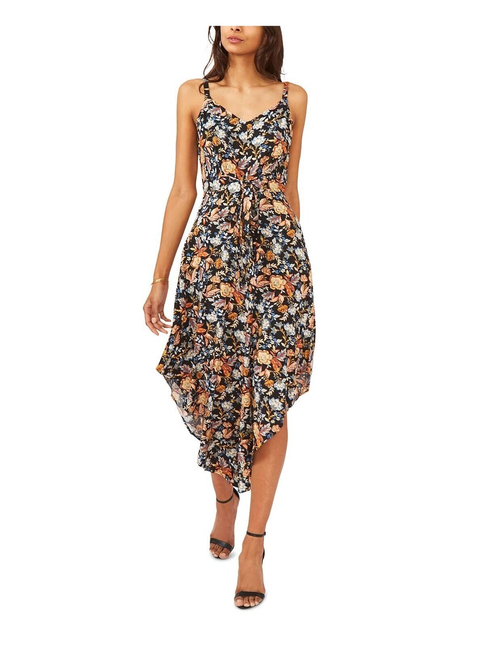 MSK Floral Genie Tie-Front Challis Asymmetrical Wide Leg Jumpsuit Size Medium